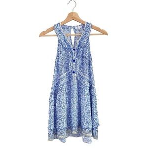 NWT Poupette St Barth Mae Ruffle Trim Printed Mini Dress Blue Je T’aime Girls 10